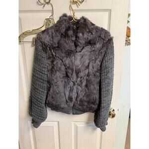 Vnt 80s Daniel Rabbit Fur Jacket Gray Knit Sleeve Zip Coat Med 38 Errors